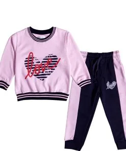 Love Hearts Stylish Fleece Tracksuits - Baby Pink & Black
