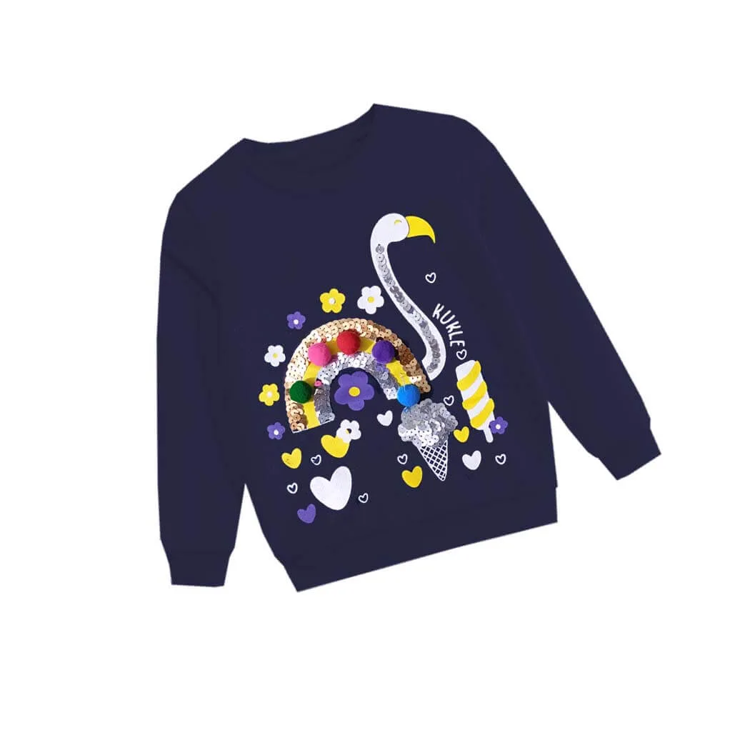 Sequin Peacock Fleece Sweatshirt - Navy Blue 1