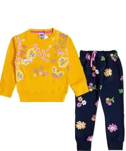 Spring Flowers Fleece Sweatshirts - Mustard & Navy Blue