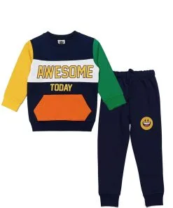 Awsome Today Penal Fleece Tracksuit - Navy Blue