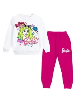 Be You Barbie Style Fleece Tracksuit - White & Shocking Pink