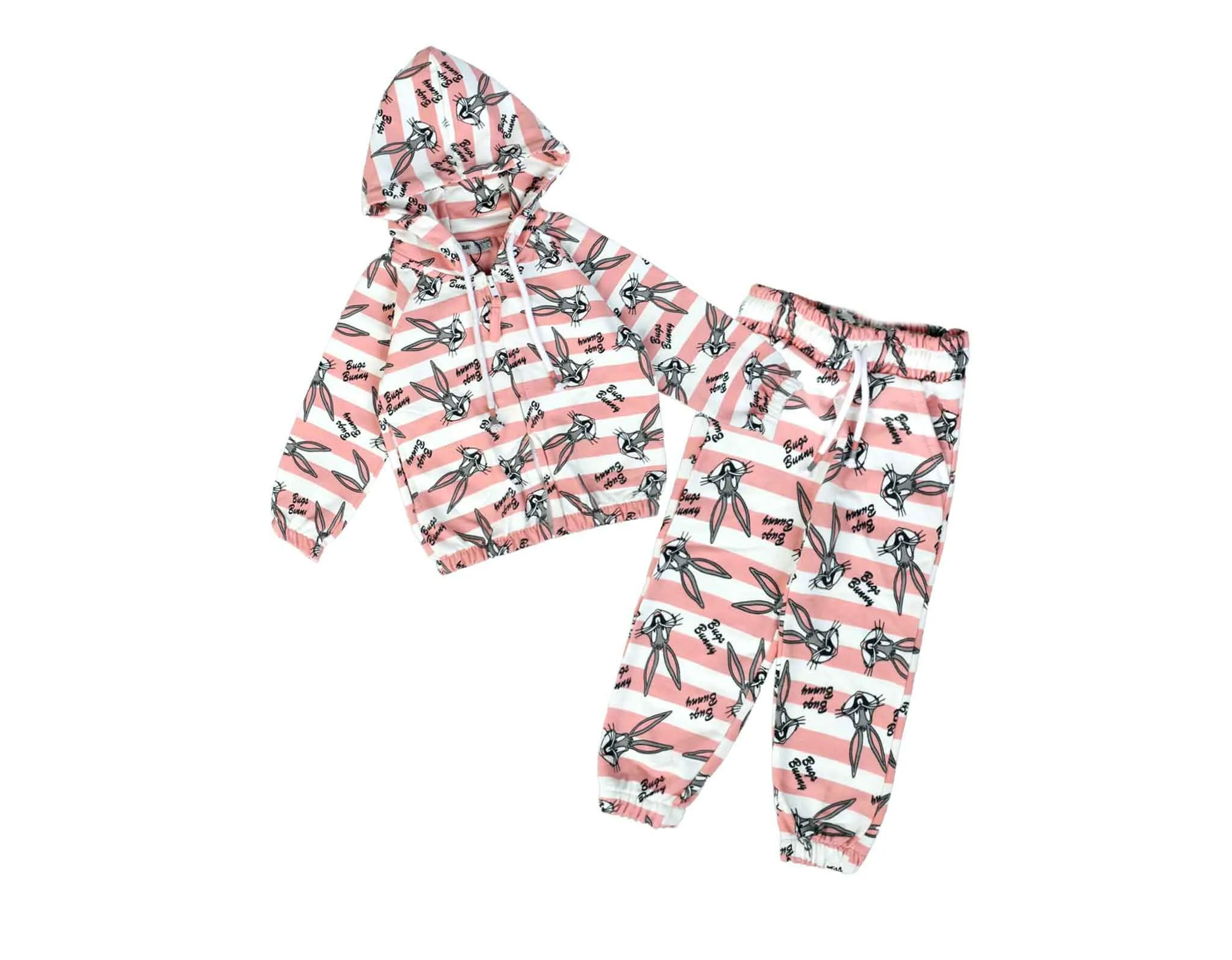 Bugs Bunny Smile Faces Stripper Hoodie Tracksuit - White & Rose Pink 1