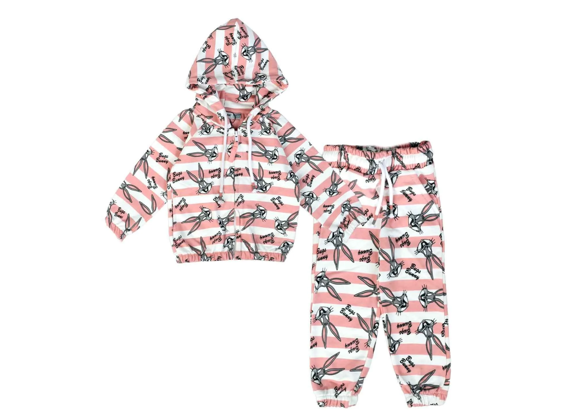 Bugs Bunny Smile Faces Stripper Hoodie Tracksuit - White & Rose Pink