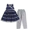 Chicken Kari Angrakha Frock with Polka Dot Trouser - Navy Blue & White