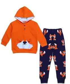 Claver Fox Fleece Hoodie Tracksuit - Orange & Navy Blue