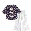 Daisy Flowers Linen Pleatts Top With Flapper Trouser - Black & Egg White
