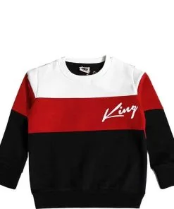King Trendy Penals Fleece Sweatshirt- White Red Black