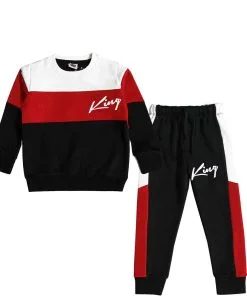 King Trendy Penals Fleece Tracksuit - White Red Black