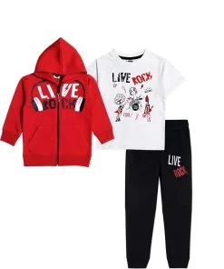 Live Rock 3pcs Fleece Tracksuit - Red White & Black