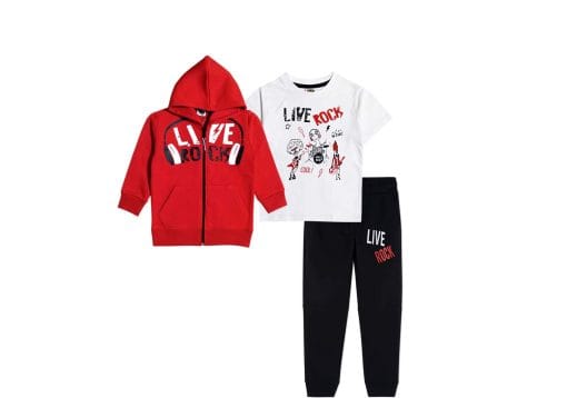 Live Rock 3pcs Fleece Tracksuit - Red White & Black
