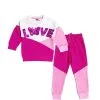 Love Sequin Butterfly Penal Fleece Tracksuit - White & Pink
