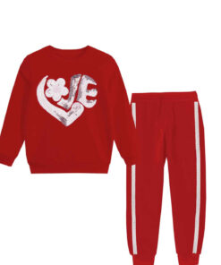 Love Silver Sequin Fleece Tracksuit - Red