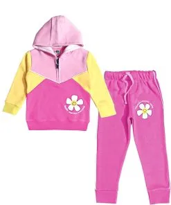Smile & Fun Everyday Penal Hoodie Tracksuit - Pink Yellow & Shocking Pink