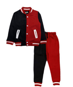 Trenndy Contrast Penal Base Ball Fleece Jacket & Trouser - Red & Black