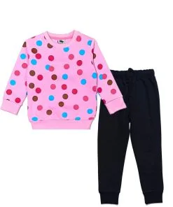Colors Polka Dots Fleece Tracksuit - Pink & Black