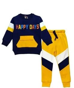 Happy Days Kangroo Pocket Fleece Tracksuit - Navy & Yellow