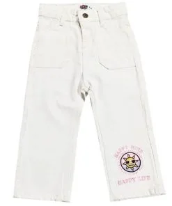 Happy Life Smile Denim Pant - Off White