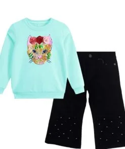 Wild Golden Sequins Cat Fleece Sweatshirt & Flapper Fit With Pearls