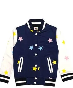 Little Shining Stars Fleece Baseball Jacket - Navy Blue