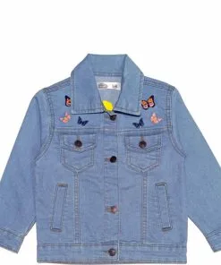 Butterflies Denim Jacket - Sky Blue