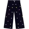 Colorful Mini Flowers Flapper Denim pant - Black