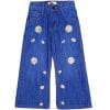 Daisy Flowers Flapper Denim pant - Royal Blue