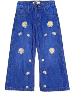 Daisy Flowers Flapper Denim pant - Royal Blue