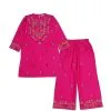 Elegant Florals Khaddar Kurti & Bell Bottom Trouser - Shocking Pink