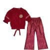 Fency Velvet Short Top & Jamawar Bell Bottom Trouser - Maroon