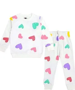 I Love Hearts Fleece Tracksuit - Egg White