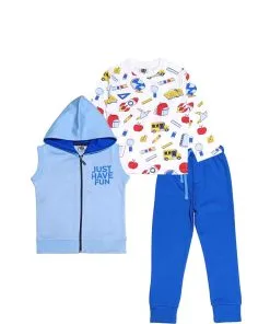 Just Have Fun 3pcs Fleece Tracksuit - Sky White & Blue