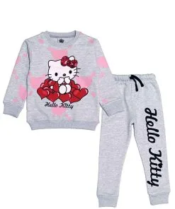 Love Hearts Kitty Sequin Fleece Tracksuit - Grey