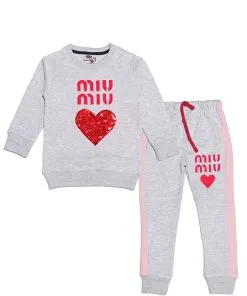 MIU Swquin Red Heart Fleece Tracksuit - Grey