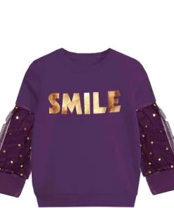 Mattelic Smile Net Sleeves Fleece SweatShirt - Purple