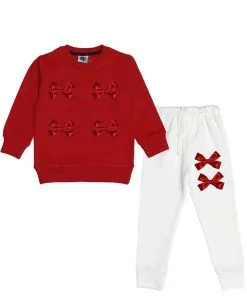 Royal Preaty Red Bows Fleece Tracksuit - Red & Off White