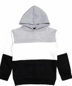 Trendy Three Penal Fleece Hoodie - Gray White & Black