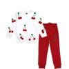 3D Cherries Fleece Tracksuit - White & Red