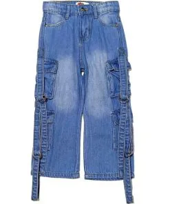 Multi Pockets Cargo Baggy Denim Pant - Light Blue