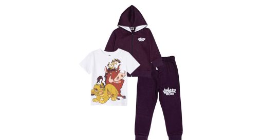 Young Simba & Pumba 3pcs Hoodie Tracksuit - Burgundy