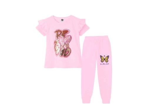 Be Find Sequin Butterfly Tee & Trouser - Baby Pink
