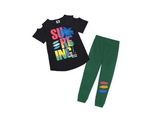 Beach Surfing Tee & Trouser - Black & Green 1