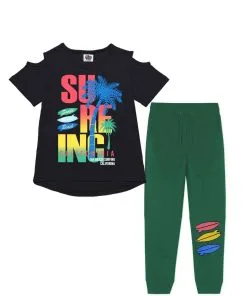 Beach Surfing Tee & Trouser - Black & Green