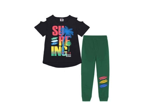 Beach Surfing Tee & Trouser - Black & Green