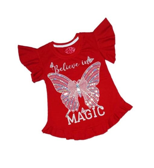 Believe In Magic Stylish Sequence Tee Shirt - Red 1