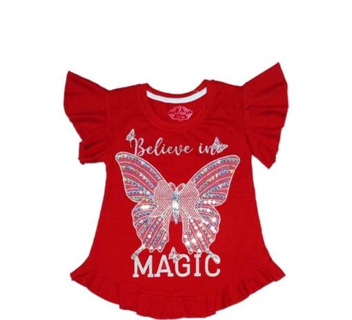 Believe In Magic Stylish Sequence Tee Shirt - Red