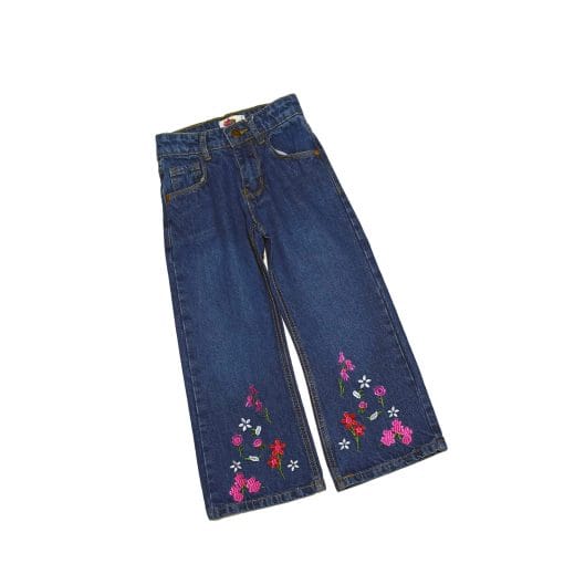 Classic Spring Flowers Flapper DEnim Pant - Dark Blue 1