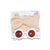 Fashion Big Bow Headband & Sunflowers Shape Sunglasses Set - White & Peach