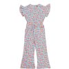 Messi Flowers Waist Bow Node Belt Flapper Jumpsuit - Sky Blue