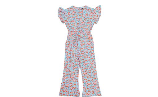 Messi Flowers Waist Bow Node Belt Flapper Jumpsuit - Sky Blue