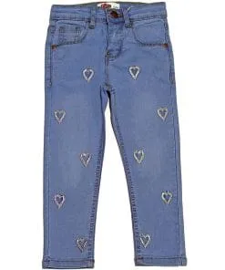 Mettalic Silver hearts Stretch Regular Fit Denim Pant - Sky Blue